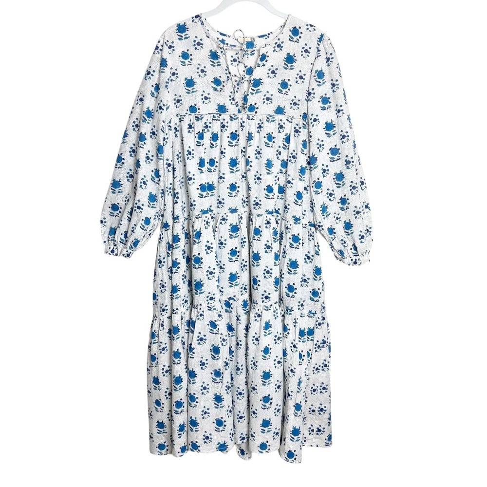 Matta Long-Sleeve Yamini Myra Midi Dress Blue Print Size S